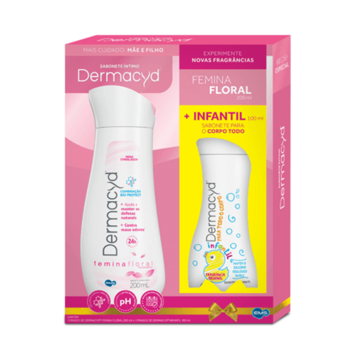 Kit Sabonete Intimo Liquido Dermacyd Femina Floral 200ml + Infantil corpo todo  100ml
