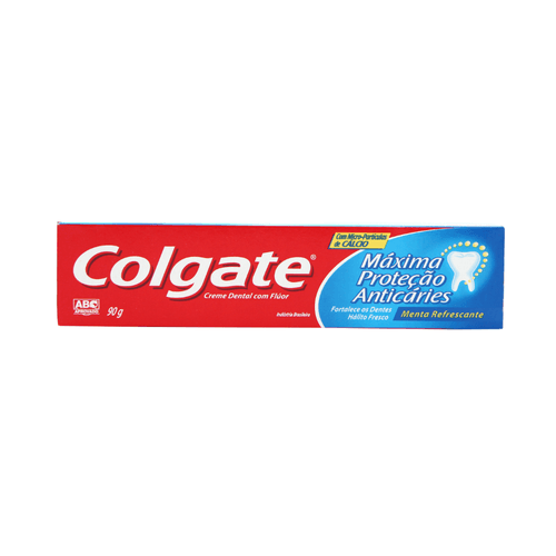 Creme Dental com Flúor e Cálcio Menta Refrescante Colgate Máxima Proteção Anticáries Caixa 90g