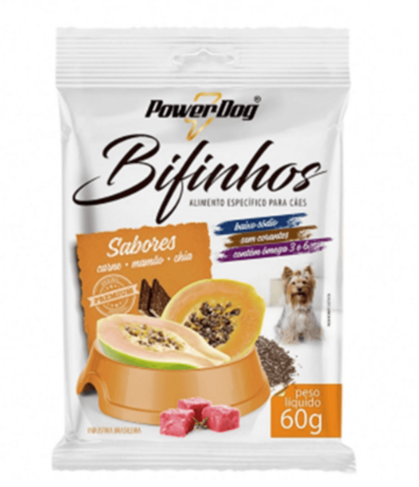 Bifinho PowerDog Pet Shop Carne. Mamão E Chia 60g