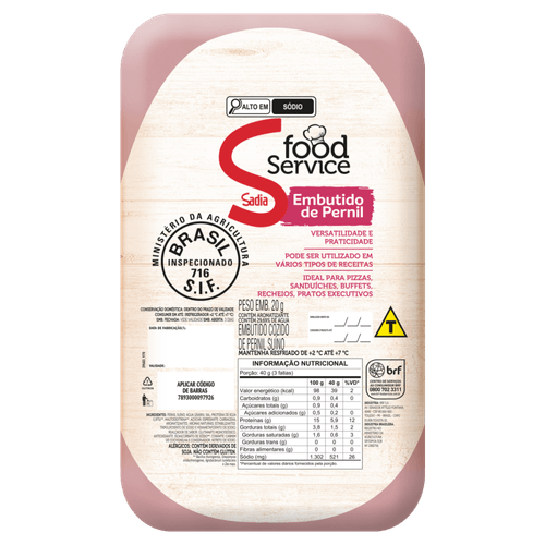 Embutido Suíno Cozido Pernil Food Service Sadia 1Kg