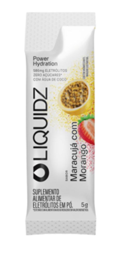 SUPLEMENTO ALIMENTAR DE ELETROLITOS EM PO LIQUIDZ STICK 5G-SACHE ZERO ACUCAR- SABOR MARACUJA COM MORANGO E AGUA DE COCO