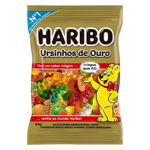 Bala de Gelatina Sortidas Frutas Laranja, Morango, Limão, Abacaxi, Framboesa ou Maçã-Verde Ursinhos de Ouro Haribo Pacote 50g