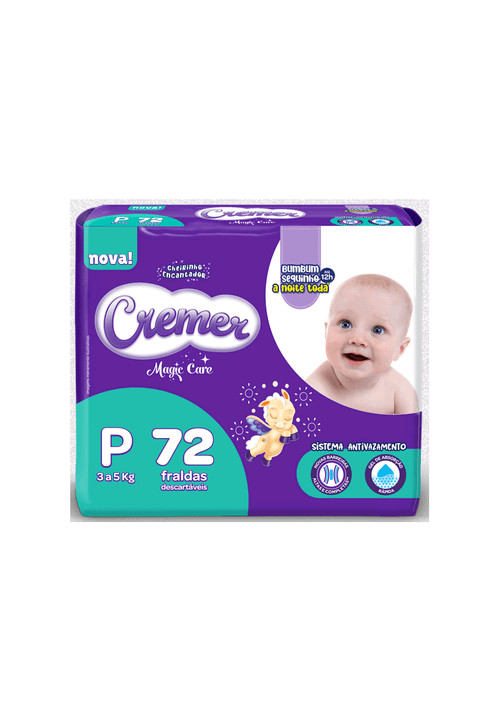 Fralda Descartável Infantil Cremer Magic Care P 3 a 5kg Pacote 72 Unidades