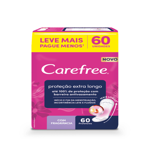 Protetor Diário sem Abas com Perfume Carefree Proteção Extra Longo Pacote 60 Unidades Leve Mais Pague Menos