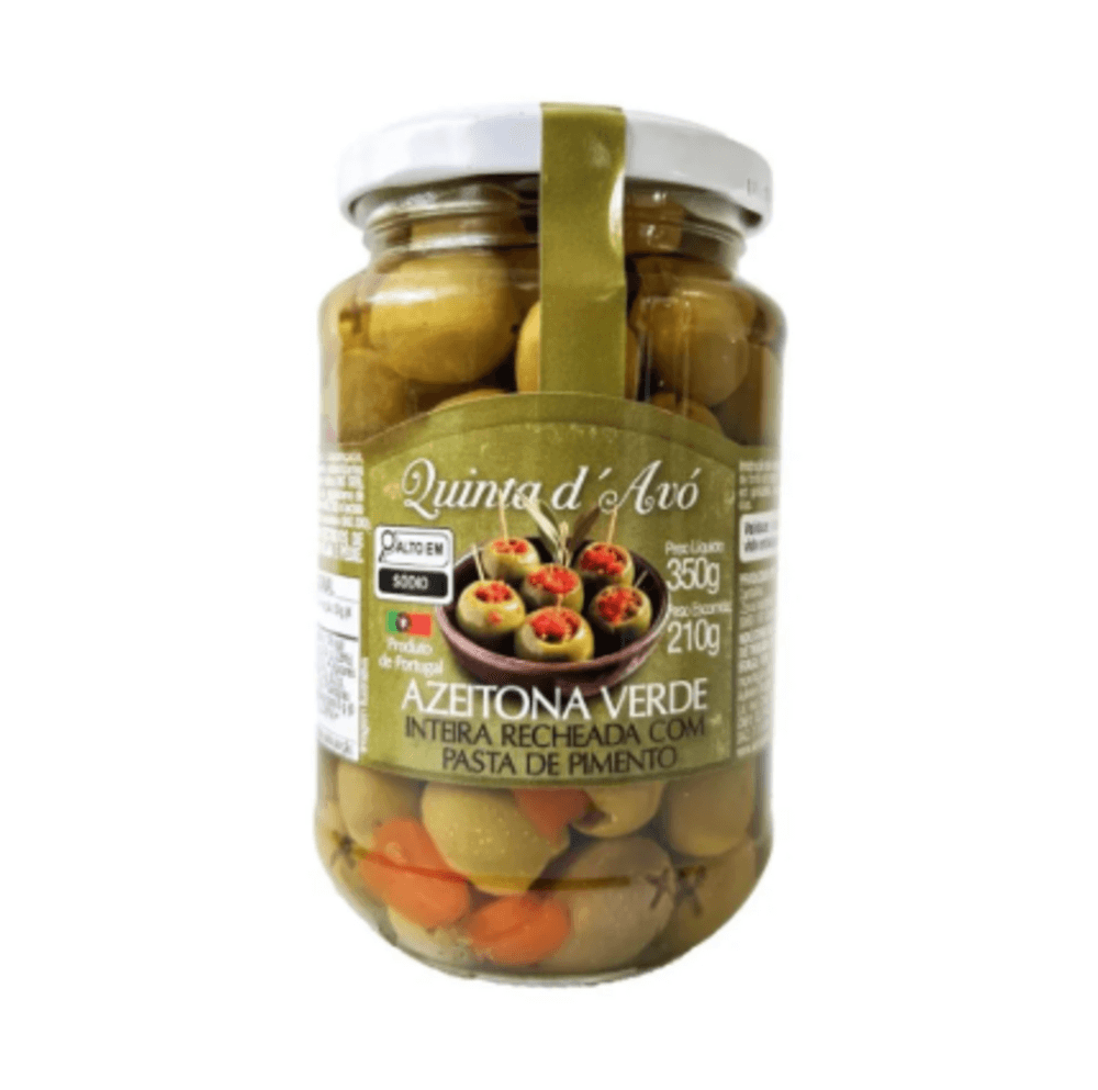 AZEITONA VERDE PORTUGUESA QUINTA DAVO RECHEADA C/PIMENTAO 350G
