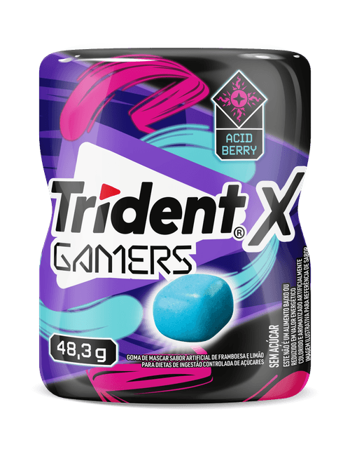 Goma de Mascar Trident X Gamers Acid Berry Sem Açúcar