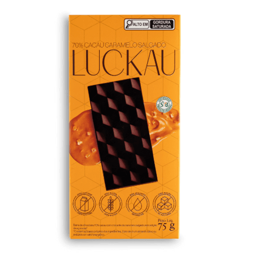 Chocolate 70% Cacau Caramelo Salgado Luckau Sem Açúcar, Sem Glúten, Sem  Lactose 75g