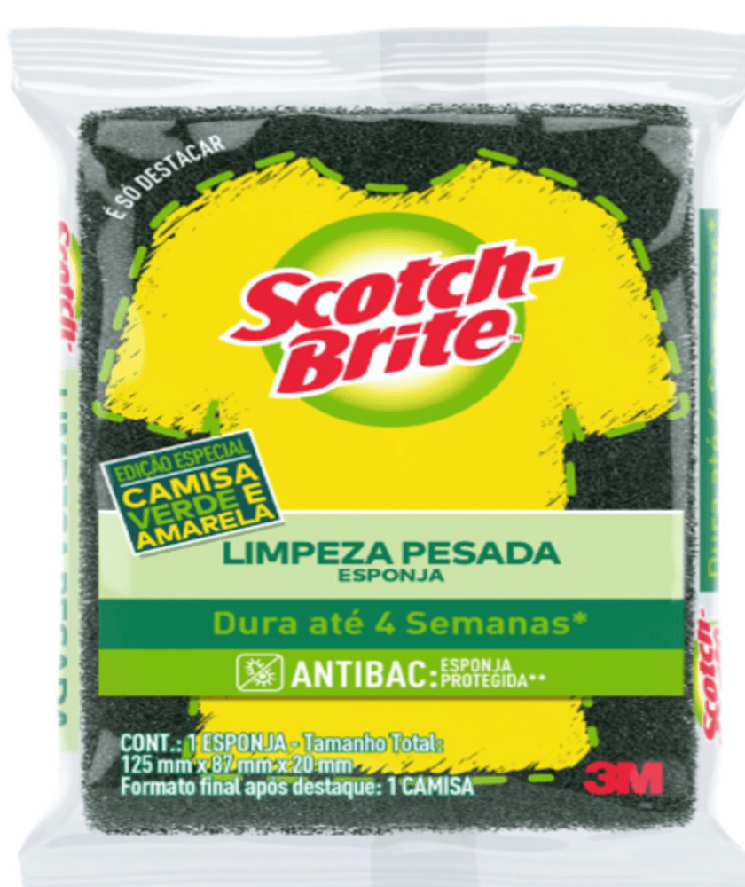 ESPONJA MULTIUSO LIMPEZA PESADA SCOTCH-BRITE ANTIBAC EDICAO ESPECIAL CAMISA VERDE E AMARELA