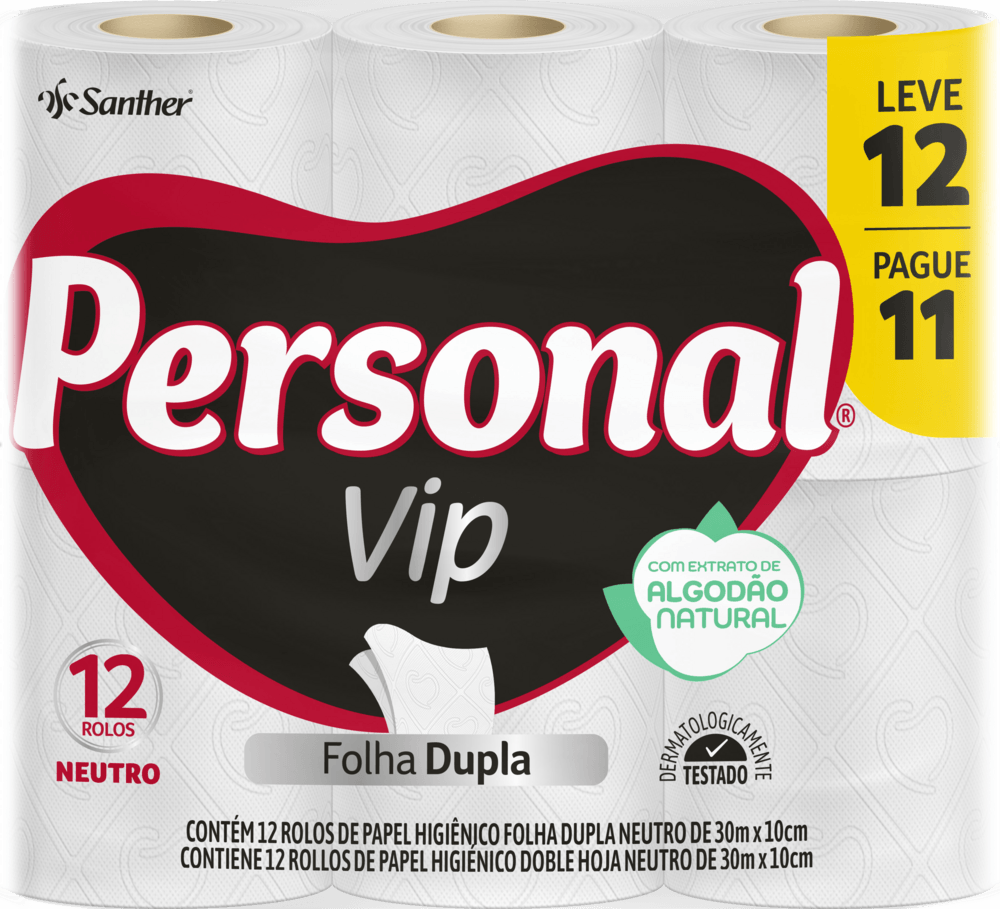 Papel Higiênico Personal Vip Folha Dupla com 12 rolos de 30 metros