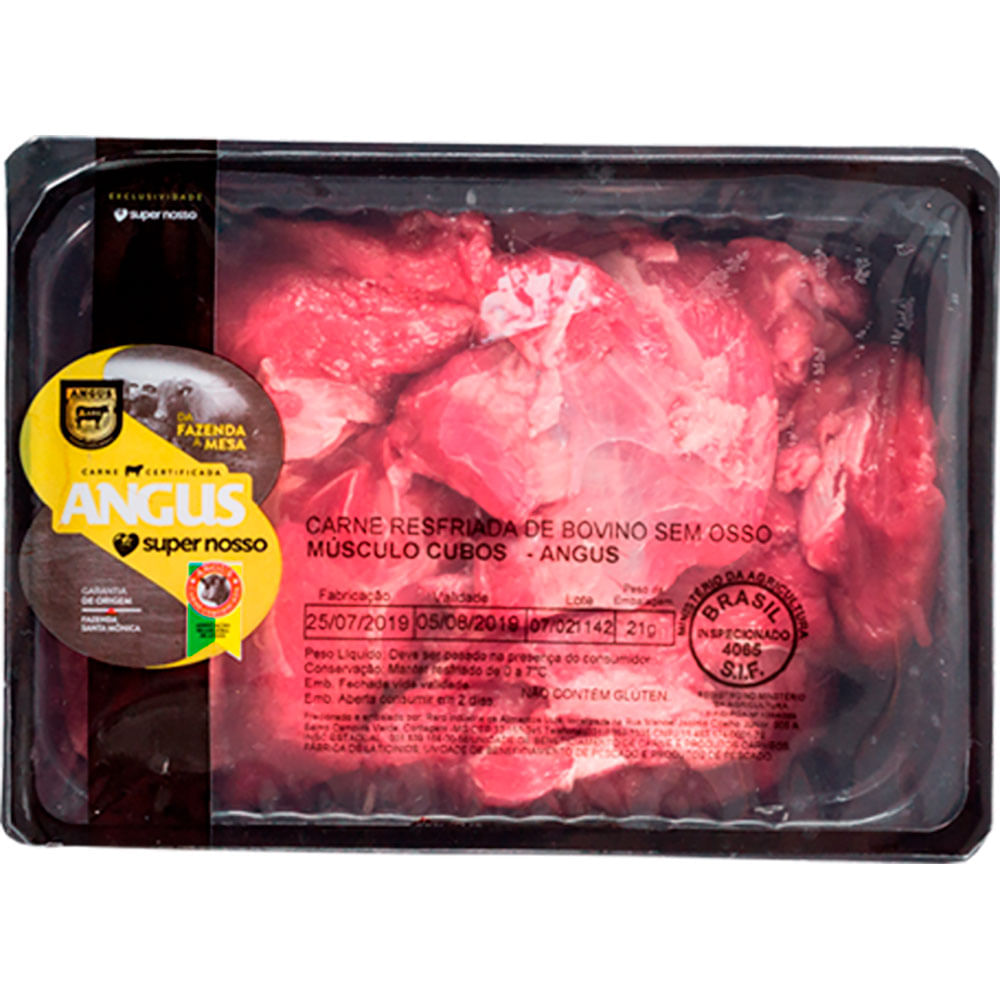 Músculo Bovino Angus Super Nosso Em Cubos Resfriado 600g