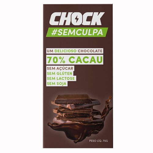 Chocolate Chock #SemCulpa 70% Cacau Sem Açúcar 75g