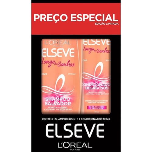 Kit Shampoo 375ml + Condicionador 170ml Loréal Paris Elseve Longo Dos Sonhos