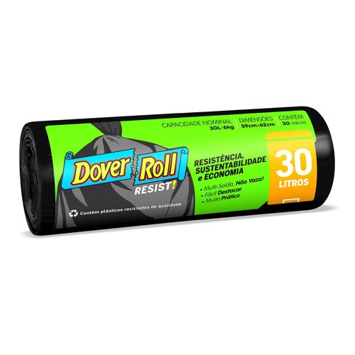 Saco para Lixo Dover Roll Super Forte Preto 30L com 30 Unidades