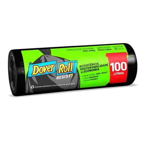Saco para Lixo Dover Roll Super Forte Preto 100L com 15 Unidades