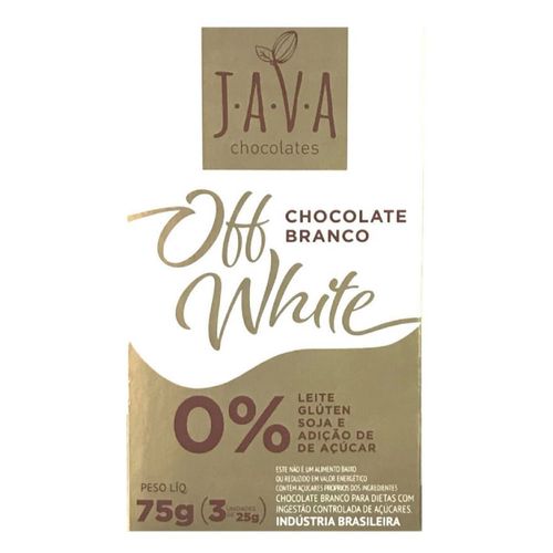 Chocolate Java Off White Branco Sem Lactose Sem Gluten Sem Açucar 75g