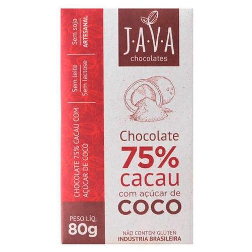 Chocolate Java Chocolates 75% Cacau com Açúcar de Coco 80g