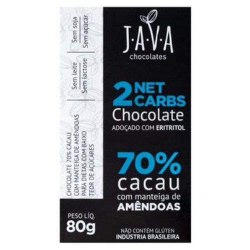 Chocolate Java Chocolates 70% Cacau + Manteiga de Amêndoas 80g