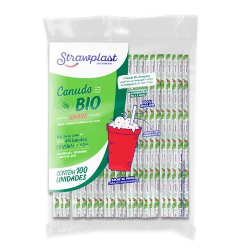 Canudo Strawplast Shake Biodegradável 100 Unidades