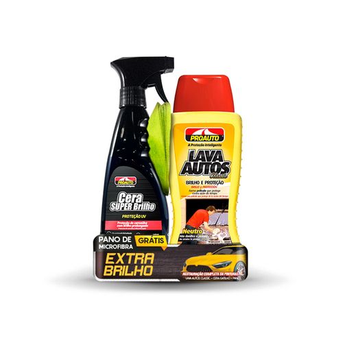 Kit Proauto Lava Auto com Cera Líquida Super Brilho e Pano