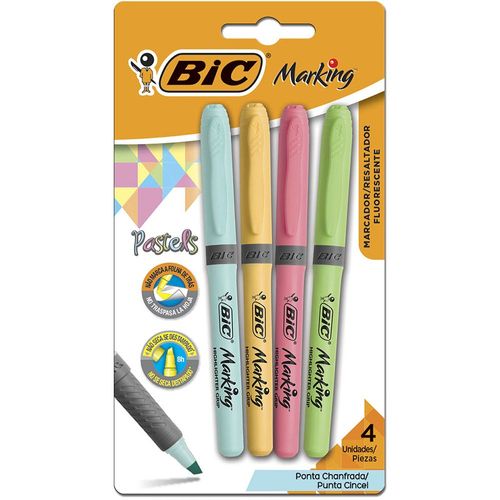 Marca Texto Bic Pastels Ponta Chanfrada 4 Unidades