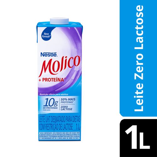 Leite UHT Desnatado 10g de Proteína Zero Lactose para Dietas com Restrição de Lactose Molico +Proteína Caixa com Tampa 1l