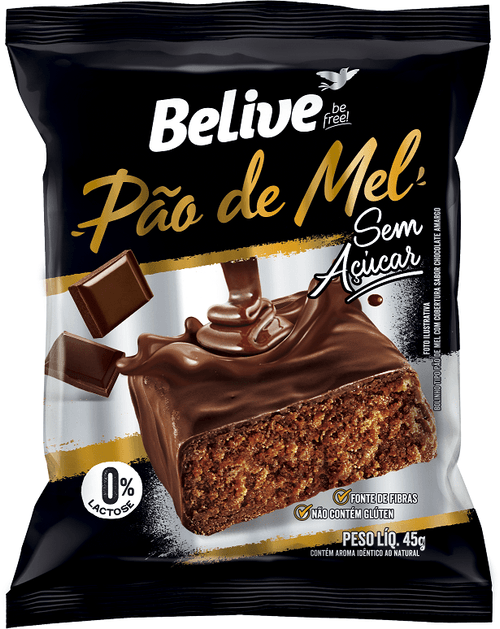 Pão de Mel Chocolate Sem Açúcar Sem Glúten Sem Lactose Belive Be Free 45g