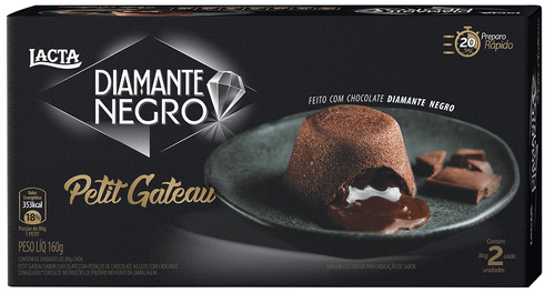 Petit Gâteau Congelado Chocolate Recheio Diamante Negro e Laka Lacta Caixa 160g 2 Unidades