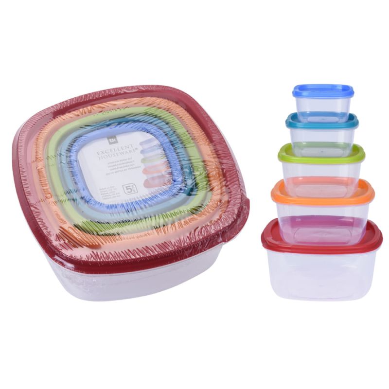 Conjunto-Pote-Plastico-Excellent-Houseware-Com-Tampa-Cores-Sortidas-5-Unidades