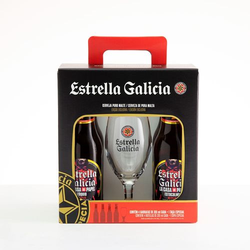 Kit Cerveja Estrela Galícia Long Neck 4x355ml + Taça Especial