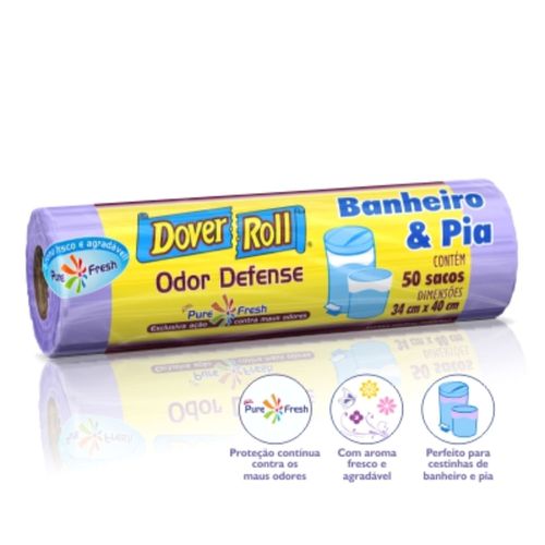 Saco de Lixo Dover-Roll Odor Defense Banheiro & Pia com 50 sacos