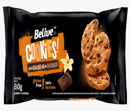 Cookies sabor Baunilha e Chocolate sem Glúten e sem Lactose Belive 80g