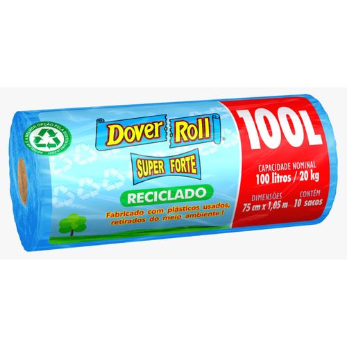 Saco Para Lixo Dover Roll Azul Super Forte 100 Litros Rolo com 10 Unidades