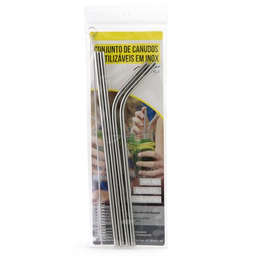 Canudo Inox Mimo Reutilizável com Escova Higiênica 4 Unidades