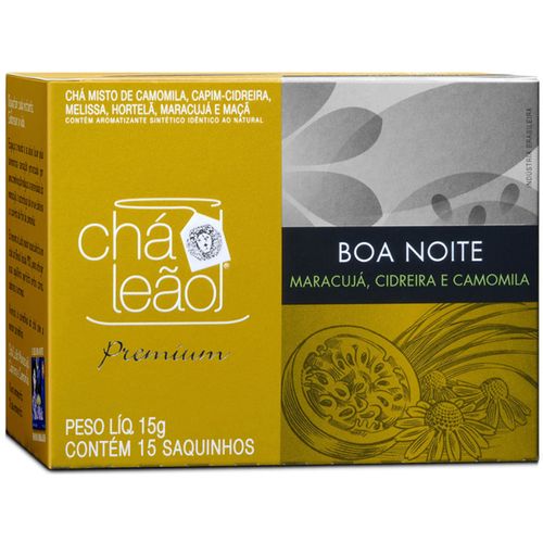 Chá Leão Premium Boa Noite Maracujá Cidreira e Camomila com 15 Unidades