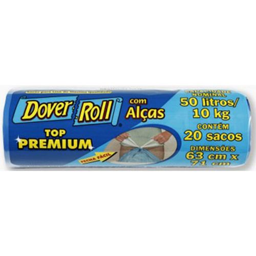 Saco Para Lixo Dover-Roll T-Premium Alça 50 Litros Rolo 20 Unidades