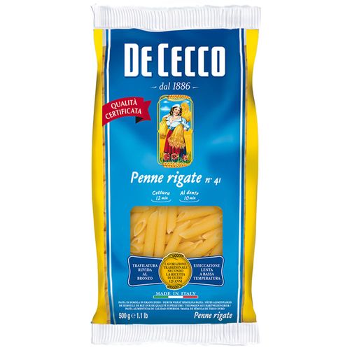 Macarrão de Sêmola de Trigo Grano Duro Penne Rigate 41 De Cecco Pacote 500g