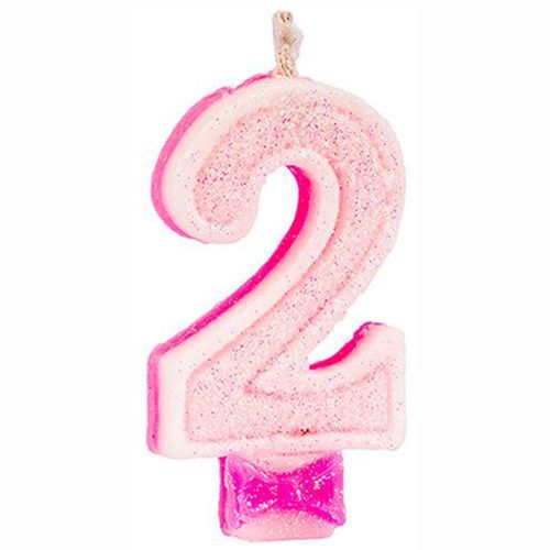 Vela de Aniversário Regina Super com Glitter Rosa Nº2