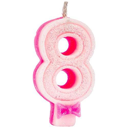 Vela de Aniversário Regina Super Glitter Rosa Nº 8 Unidade