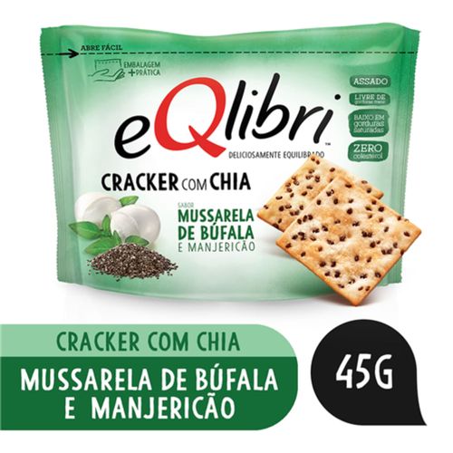 Biscoito Cracker com Chia eQlibri Muçarela de Búfala com Manjericão Pacote 45 g