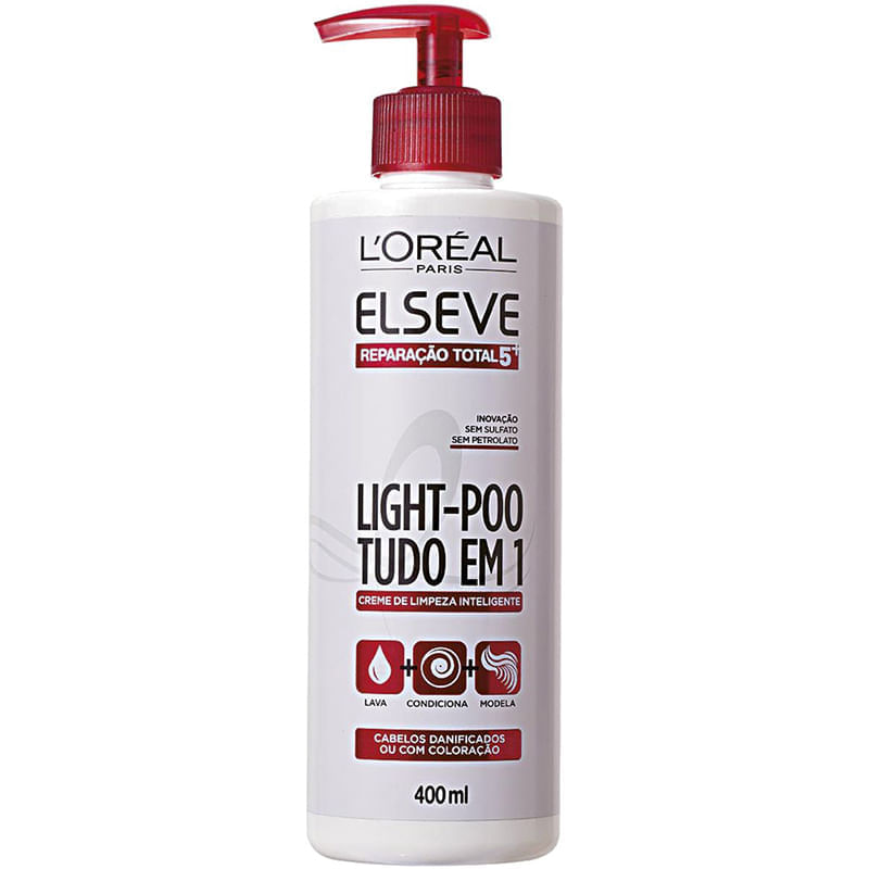 Creme-de-Limpeza-Inteligente-Elseve-L-Oreal-Light-Poo-400ml-Reparacao-Total-5-Tudo-Em-1