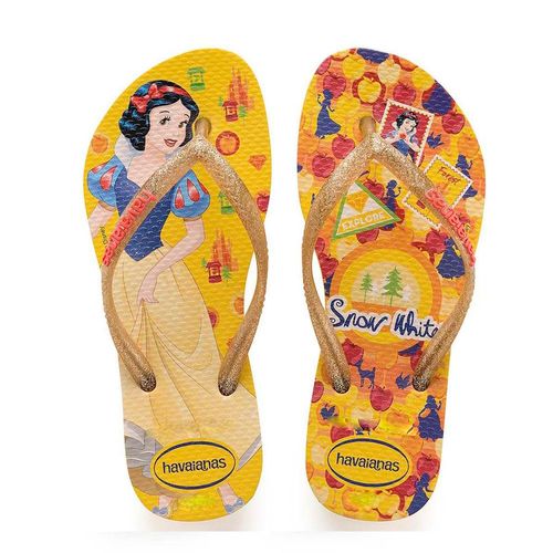 Sandália Havaianas Kids Slim Princess Branca de Neve Amarelo Banana Nº 27 / 28 Par