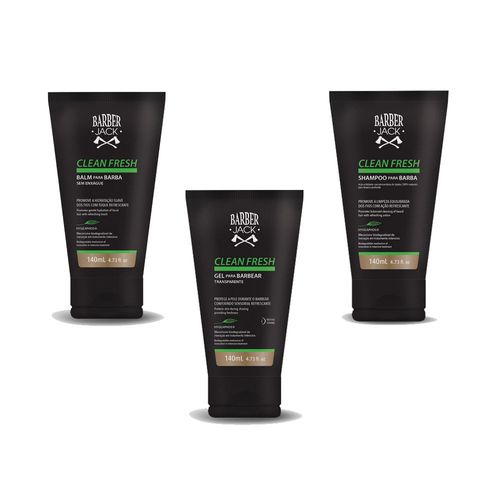 Kit para Barba Barber Jack Clean Fresh Balm 140ml + Gel 140ml Grátis 1 Shampoo 140ml