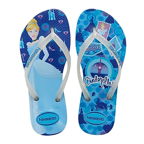Sandália Havaianas Kids Slim Princess Cinderella Azul Estrela Nº 35 / 36 Par