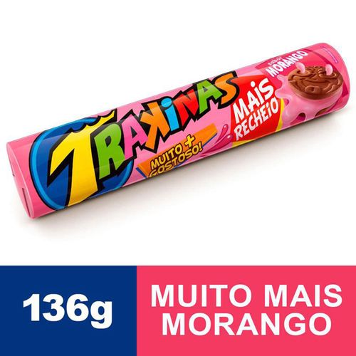 Biscoito Recheado TRAKINAS Mais Recheio Morango 136g