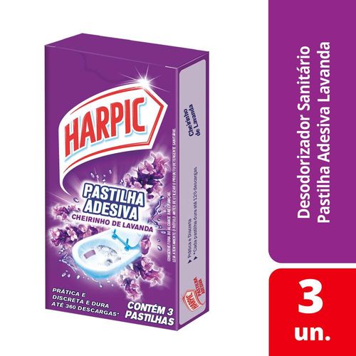 Detergente Sanitário Harpic Pastilha Adesiva Lavanda Caixa com 3 Unidades 9 g