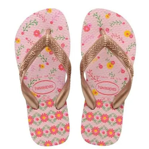 Sandália Havaianas Kids Flores Rosa Gold Nº 33 / 34 Par