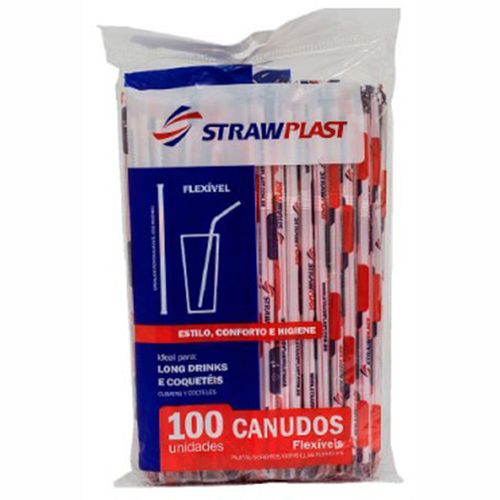 Canudo Descartável Strawplast 6mm Flexivel 100 Unidades