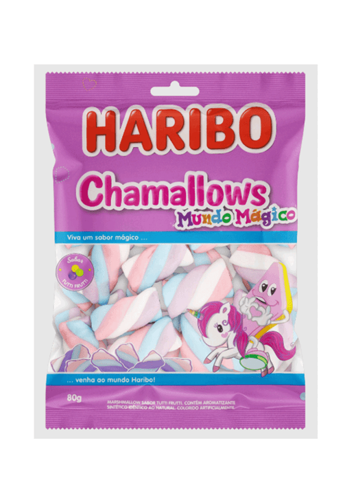 Marshmallow Tutti Frutti Mundo Mágico Haribo Chamallows Pacote 80g