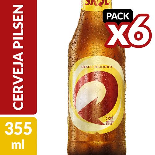Cerveja Skol Pilsen Long Neck 355 ml Embalagem com 6 Unidades