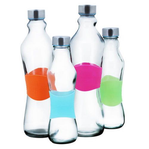 Garrafa de Vidro Yazi Color com Pegador de Silicone Sortido 1L
